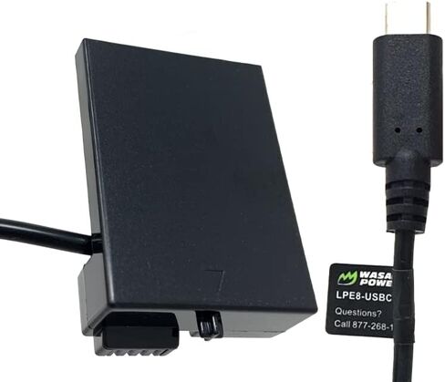 Wasabi Power DCC-LPE8 Dummy Battery DC Condup مع مدخلات USB-C لـ Canon DR-E8 و ACK-E8 و LP-E8 و Canon EOS 550D و 600D و 700D و REBEL T2I و T3I و T4I و T5I in Saudi Arabia