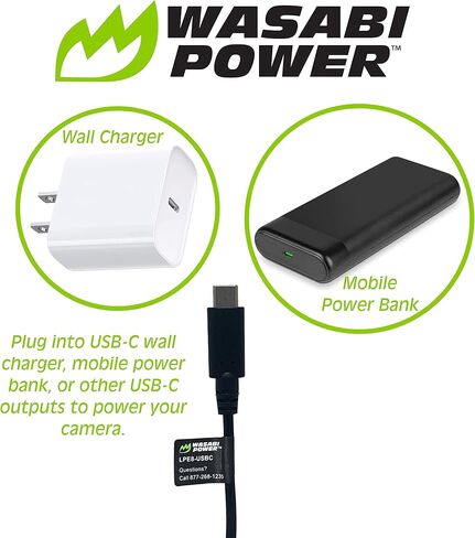 Wasabi Power DCC-LPE8 Dummy Battery DC Condup مع مدخلات USB-C لـ Canon DR-E8 و ACK-E8 و LP-E8 و Canon EOS 550D و 600D و 700D و REBEL T2I و T3I و T4I و T5I in Saudi Arabia