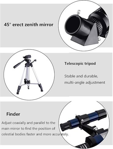 تلسكوب فلكي للأطفال المبتدئين البالغين 70 ملم تلسكوبات الانكسار الفلكية أحادية الطول مع ارتفاع هاتف ترايبود قابل للتعديل أبيض (أبيض) in Kuwait