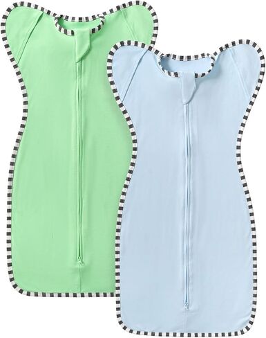 انتقال قماط ، 2 حزمة 100 ٪ كيس نوم القطن طفل ، وذراع Zipper Querdle up up up for boy boys boys boys blood (Blue + Green ، s (0-3 months)) in Kuwait