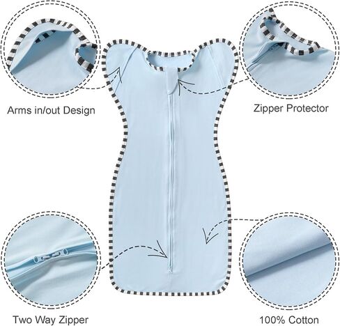 انتقال قماط ، 2 حزمة 100 ٪ كيس نوم القطن طفل ، وذراع Zipper Querdle up up up for boy boys boys boys blood (Blue + Green ، s (0-3 months)) in Kuwait