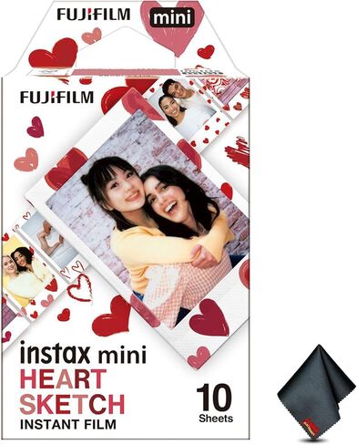 FUJIFILM INSTAX MINI Heart Sketch Instant Film (10 Exposures) Bundle with Microfiber Cleaning Cloth in Saudi Arabia
