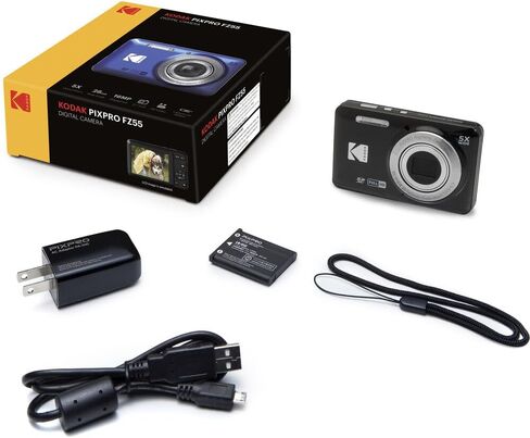 تشمل حزمة الكاميرا الرقمية Kodak Pixpro FZ55: بطاقة ذاكرة Sandisk 64GB SDXC وحالة كاميرا شل الصلبة وقارئ بطاقة SD والمزيد (5 عناصر) (أسود) in Saudi Arabia