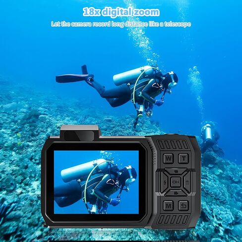 8K Waterproof Digital Camera Snorkeling: 70MP 33FT Compact Rugged Underwater Camera HD Dual-Screen with 18X Zoom Selfie 64GB Card & 2500 mAh Battery for Outdoor Scuba Diving Fishing Swimming Black in Kuwait