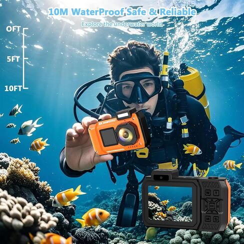 8K Waterproof Digital Camera Snorkeling: 70MP 33FT Compact Rugged Underwater Camera HD Dual-Screen with 18X Zoom Selfie 64GB Card & 2500 mAh Battery for Outdoor Scuba Diving Fishing Swimming Black in Kuwait
