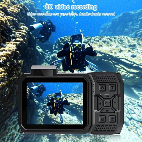 8K Waterproof Digital Camera Snorkeling: 70MP 33FT Compact Rugged Underwater Camera HD Dual-Screen with 18X Zoom Selfie 64GB Card & 2500 mAh Battery for Outdoor Scuba Diving Fishing Swimming Black in Kuwait