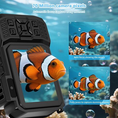 8K Waterproof Digital Camera Snorkeling: 70MP 33FT Compact Rugged Underwater Camera HD Dual-Screen with 18X Zoom Selfie 64GB Card & 2500 mAh Battery for Outdoor Scuba Diving Fishing Swimming Black in Kuwait