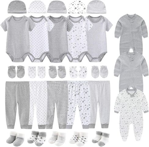 28 حزمة للجنسين Layette مجموعة صبي البنطلون+رومب+جود قصير الأكمام+القبعات+القفازات+الجوارب in Kuwait