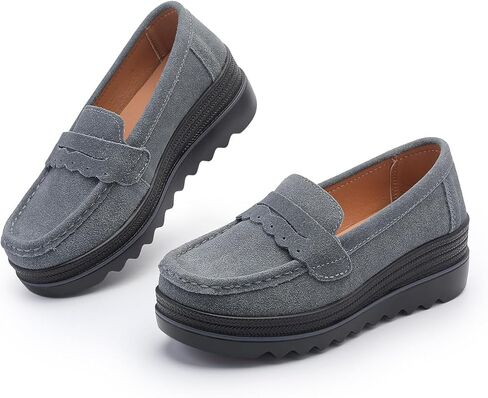 متسكعات منصة جلد الغزال للنساء-إسفين على موكاسين مع نعل مريح غير انزلاق in Kuwait