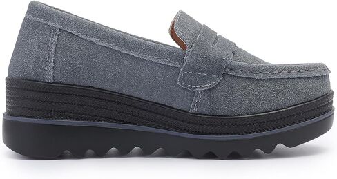 متسكعات منصة جلد الغزال للنساء-إسفين على موكاسين مع نعل مريح غير انزلاق in Kuwait