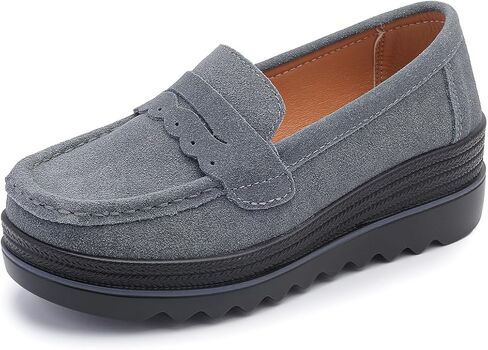 متسكعات منصة جلد الغزال للنساء-إسفين على موكاسين مع نعل مريح غير انزلاق in Kuwait