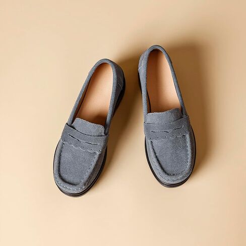 متسكعات منصة جلد الغزال للنساء-إسفين على موكاسين مع نعل مريح غير انزلاق in Kuwait