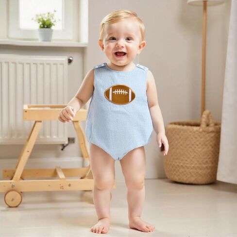 Baby Boy Football Outfit Newborn Football Onesie Bubble Romper Striped Overalls Sleeveless Bodysuit Summer Clothes in Kuwait