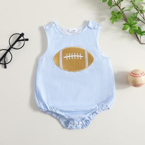 Baby Boy Football Outfit Newborn Football Onesie Bubble Romper Striped Overalls Sleeveless Bodysuit Summer Clothes in Kuwait