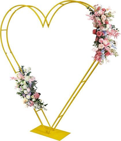 7FT Metal Double Heart Backdrop Stand Heart Arch Stand for Proposal Wedding Balloon Arches for Ceremony Valentine's Day Birthday Party Decoration (White) in Saudi Arabia
