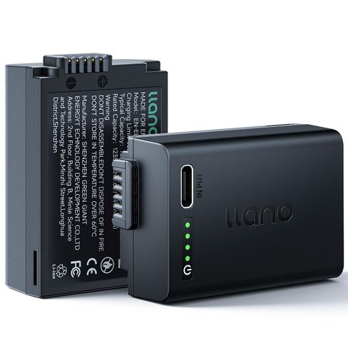 بطارية Llano 2-Pack Aurora USB-C EN-EL25 لـ Nikon Z50 II ، Z50 ، Z30 ، Z FC ، شاشة الطاقة الفورية ، فك تشفيرها بالكامل ، سعة 1250 مللي أمبير في الساعة. in Saudi Arabia