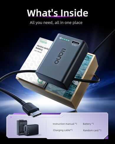 بطارية Llano 2-Pack Aurora USB-C EN-EL25 لـ Nikon Z50 II ، Z50 ، Z30 ، Z FC ، شاشة الطاقة الفورية ، فك تشفيرها بالكامل ، سعة 1250 مللي أمبير في الساعة. in Saudi Arabia