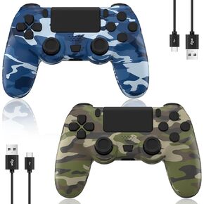 2 Pack Wireless PS4 Controller for Playstation 4/Slim/Pro with 1000mah Battery/Dual Vibration/Audio Jack/6-axis Motion Sensor(Camouflage Green and Camouflage Blue)