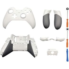 Housing Shell Case for Xbox One Elite Controller Series 1, White, Replacement Front Back Faceplates Cover + Side Rails + LB RB Button Triggers Accessories