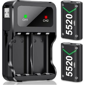 Fast Charging Battery Pack for Xbox Controllers, 4x5520mWh(2600mAh) Rechargeable Battery Compatible for Xbox One/Xbox Series X|S/Xbox One S|X/Xbox One Elite Controllers Charger Station