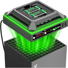 مروحة تبريد لوحدة تحكم Xbox Series X مع ضوء RGB، محطة شحن مع حزم بطاريات قابلة لإعادة الشحن بقدرة 2 × 2640 مللي أمبير في الساعة لوحدة تحكم Xbox Series/One-X/S/Elite، مروحة Xbox Series X مع 3 تروس، شاشة عرض درجة الحرارة in Kuwait