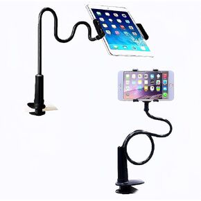 Gooseneck Cell Phone Stand Holder Tablet Stand Mount with Grip for Bed Desk Flexible Long Arm 360 Mount Clip Lazy Bracket for Phone Tablet iPad Clamp Stand Clip for 3.5 to 7.9 inches Device (Black)