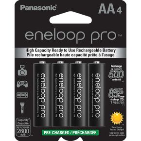 Panasonic BK-3HCCA4BA eneloop pro AA High-Capacity Ni-MH Pre-Charged Rechargeable Batteries, 4-Battery Pack