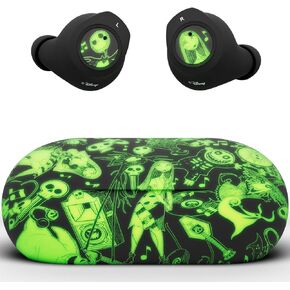 Disney Nightmare Glow in The Dark TWS Earbuds Wireless Bluetooth 5.0 Compatible in-Ear Headset with Built-in Mic & Portable Recharging Case - IPX8 Waterproof & Sweatproof,Long Battery Life