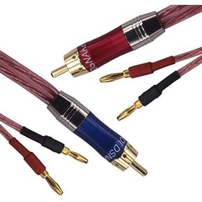 KK R1-B2-D0.5 4N OFC Speaker Wire Pair with RCA Male (Blue & Red) to 2 Pair Banana（4banana） Plugs 1.64Foot-Pair KK R1-B2-D0.5