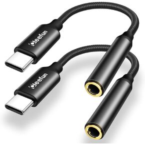 CLEEFUN USB C to 3.5 mm Headphone Jack Adapter, (2-Pack) USB Type C to Aux Audio Dongle Cable Cord for iPhone 15/15 Pro/15 Plus/15 Pro Max, for MacBook, for Samsung Galaxy S24 S23, Pixel, Red & Black