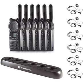 6 Pack of Motorola CLS1110 Walkie Talkie Radios with Headsets & 6-Bank Charger