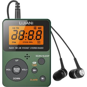 rd231 Pocket AM FM Radio Portable with Best Reception,Power by AAA Battery Mini Digital Tuning Walkman Radio with Stereo Earphone,Large LCD Screen and Lock Screen for Walk/Jogging/Gym/Camping