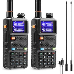 [Chirp Compatible] BAOFENG UV-5G Plus GMRS Handheld Radio, 999 Channels, 5W Long Range Rechargeable Two Way Radio with NOAA Weather Receiving, 2500mAh Battery USB-C Port, 8" & 15.5" Antennas, 2 Pack