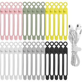 30Pcs Nearockle Silicone Cable Ties for Bundling Earphone, Phone Charger, Computer Cords, Reusable Cord Organizer Cable Management in Home,Office,Kitchen,School (6 Colors)