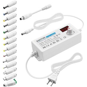 SHNITPWR 72W مصدر طاقة عالمي قابل للتعديل DC 3V ~ 24V 3A AC/DC محول مع شاحن USB C PD 65W ترقية 100V-240V AC إلى DC محول طاقة متغير، 14 نصيحة، كابل طاقة بمشابك التمساح