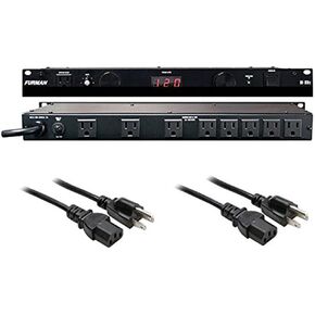 Furman M-8Dx Merit X Series 8 Outlet Power Conditioner & Surge Protector with LED Voltmeter & Dual Lights Plus (2) Hosa 18 Gauge Electrical Extension Cable