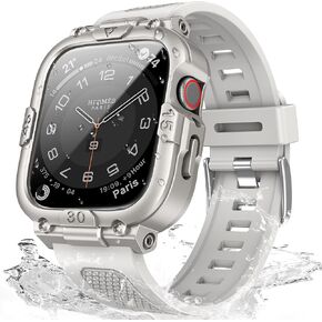 Mosonio Sport Rugged Case with Band for Apple Watch Band 45mm 44mm 41mm 40mm, Light and Soft TPU Band for Men, Waterproof Band with Screen Protector , 360° Protective Cover and Tough Black Bumper for iwatch Series 9 8 7 6 5 4 SE SE2 Men（Size/ Color Option