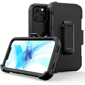 Phone Case for iPhone 12 Pro Max Phone, Heavy Duty Hard Shockproof Armor Protector Case Cover with Belt Clip Holster for Apple iPhone 12 6.7 5G 2020… (Black)
