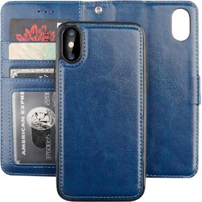 Bocasal iPhone Xr Wallet Case with Card Holder PU Leather Magnetic Detachable Kickstand Shockproof Wrist Strap Removable Flip Cover for iPhone Xr 6.1 inch (Brown)