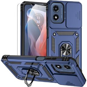 for Moto G 5G 2024 Case,Moto G Play 5G 2024 Case,with Screen Protectors and Camera Cover,[Military Grade] 16ft.Drop Tested with Kickstand Protective Case for Motorola G Play 5G 2024, Blue