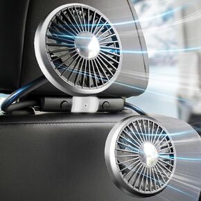 Dealswin Car Fan for Backseat, Dual Head Hose Car Seat Fan with Led Lights, Portable USB Fan for Car, 3 Speeds and 360 Degree Rotatable Cooling Car Fans for Vehicles RV SUV Truck
