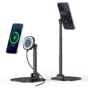 VRIG Magnetic Desk Phone Stand for Office/Home 360°Rotation Rechargeable Phone Holder with Magnetic Ring Height&Tilt Adjustable Cell Phone Stand for iPhone 14 13 12 11 and More/Android