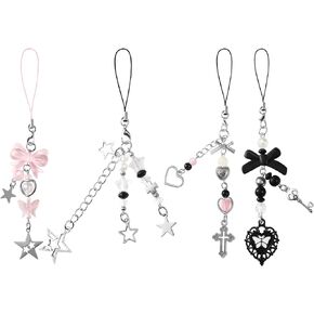 4 PCS Cute Phone Charms Y2K Phone Charm Kawaii Phone Charms Aesthetic Y2K Keychain Pink Butterfly Star Cross Phone Charms Strap Aesthetic for Bag Purse Backpack Wallet Airpods Pendants Decor