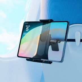 Airplane Tablet Holder Mount, Secure Clamp, 360° Rotation, Secure Clamp with Multi-Directional Viewing Angles | Compatible with iPad, Galaxy, Windows Tablets, Kindle & More