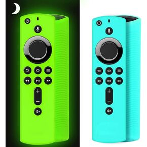 [2 Pack ] Firestick Remote Cover Case, Silicone Remote Cover Case Compatible with 4K Firetv Stick, Firetv Remote Cover Case, Shockproof Firetv Remote Cover (Green Glow& Sky Blue Not Glow)