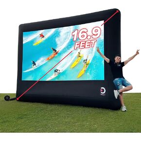 Premium Inflatable Screen -True 13x7 Front/Rear Projection Surface (20' Diagonal) Washable/Removable - Heavy Duty- Surface Sits 4' Above Ground