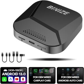 Binize Android 13 Magic Carplay Ai Box Streaming 3.0 Wireless CarPlay/Android Auto Only Support Car OEM Wired CarPlay/Android Auto Supports NetfIix/YouTube/Tiktok 8-Core (8G+128G)