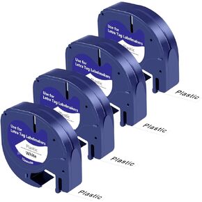 UNOKA Replacement for DYMO Letratag Waterproof Labels Refills White Plastic 91331(91201 S0721660), Black on White LT Label Tape for Dynamic Letra Tag LT-100T LT-100H QX50, 1/2" x 13' (12mm x 4m)