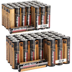 EverBrite 64pcs High Performance Alkaline Battery, 32-Pack AAA Alkaline Battery and 32-Pack AA Alkaline Battery, Triple A Batteries and Double A Batteries Household and Office Devices