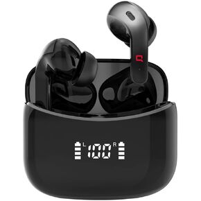 Compaq wirless Earbuds QBuds, Bluetooth with immersive Premium Sound, Touch Control, Long Distance (10 k), LED Display Charging case, IPX7 Sweat- Resistant, Compatible w/Android & iOS (Black)